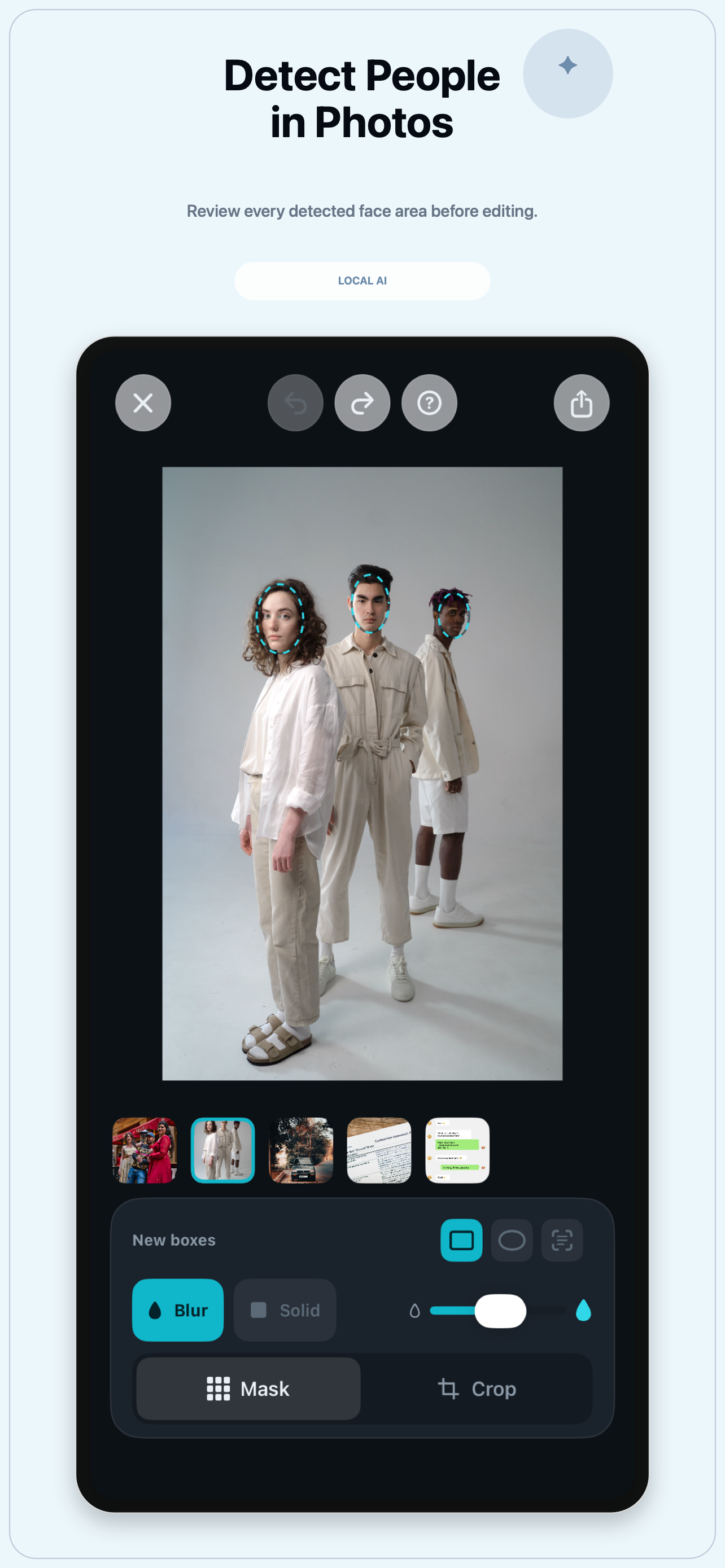 TapMask detects people in photos.