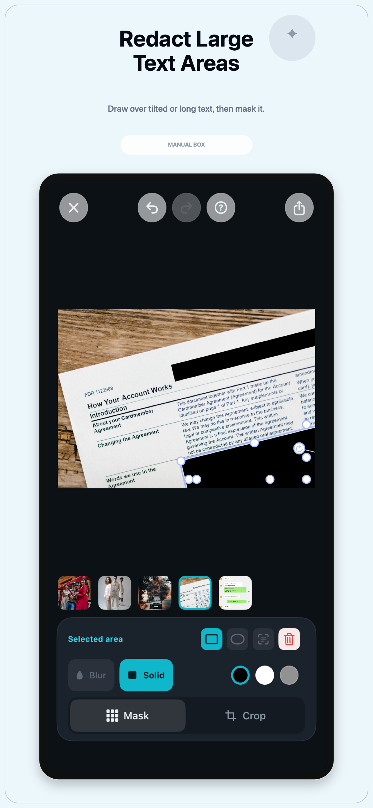 TapMask redacts large text areas.